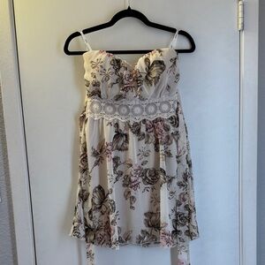 Papaya Strapless Floral Dress - Cream and Pink